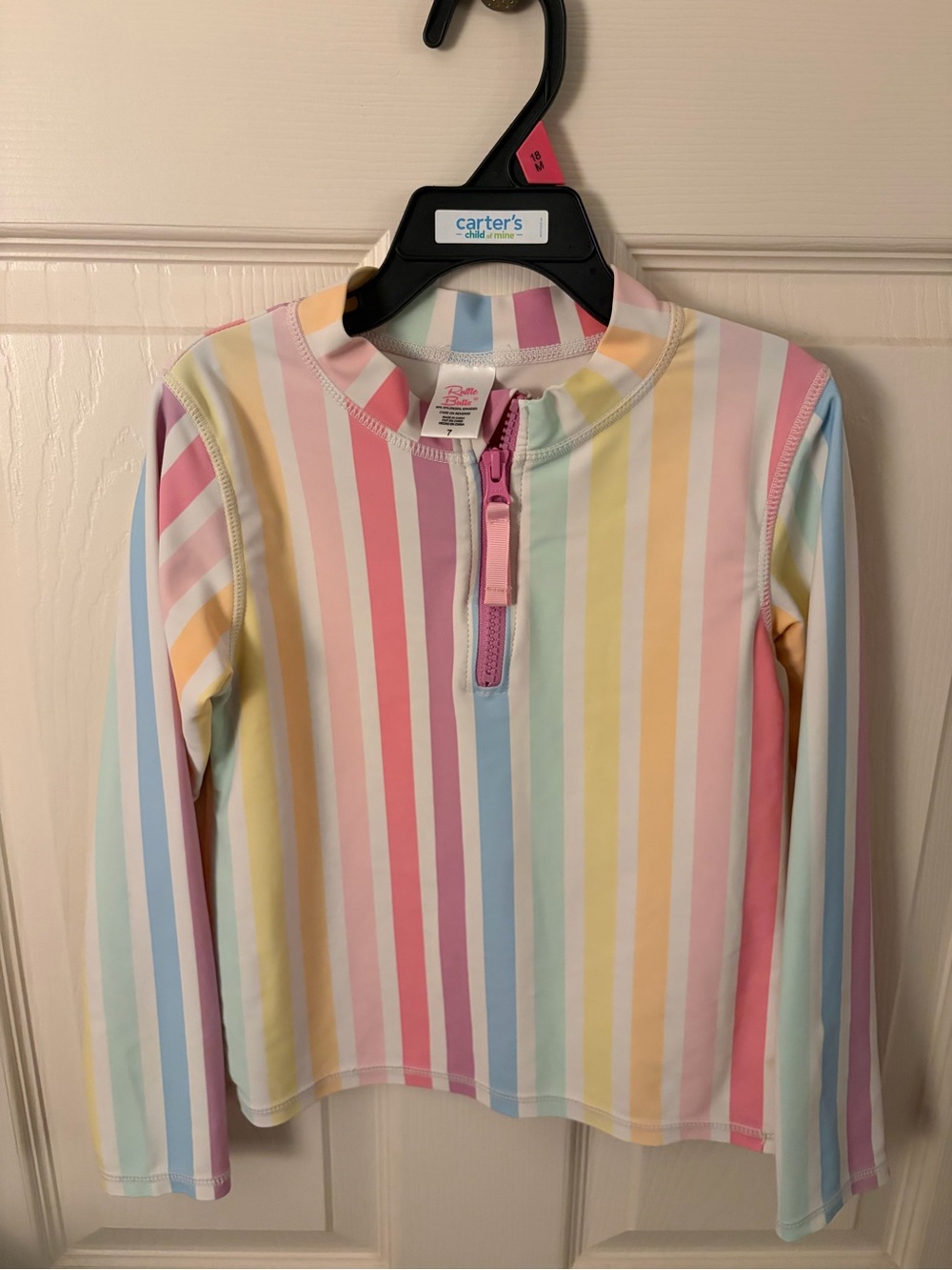Rufflebutts Kids Long Sleeve Rashguard in Pastel Rainbow Stripes